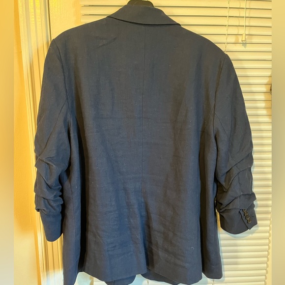 EUC Michael Kors navy linen blazer with ruched sleeves, size 18W - Picture 5 of 8